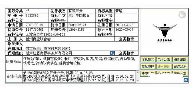 惊呆了|使用7年的“兰州牛肉拉面”商标突然被撤销！