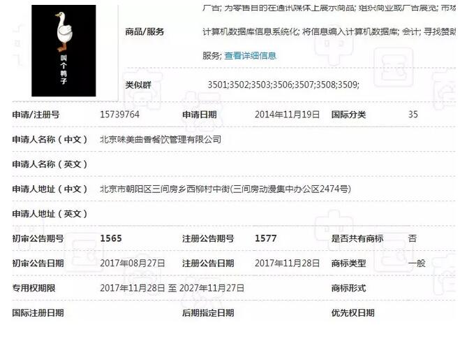 “叫个鸭子”商标申请成功，被罚50万的“叫了个鸡”冤不冤？