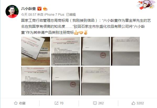 公司欲申请“六小龄童”为注册商标遭驳回：侵犯姓名权