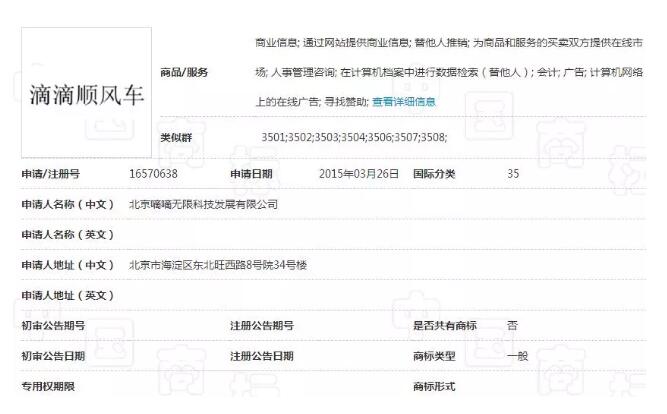 滴滴顺风车商标申请被驳回，只因...