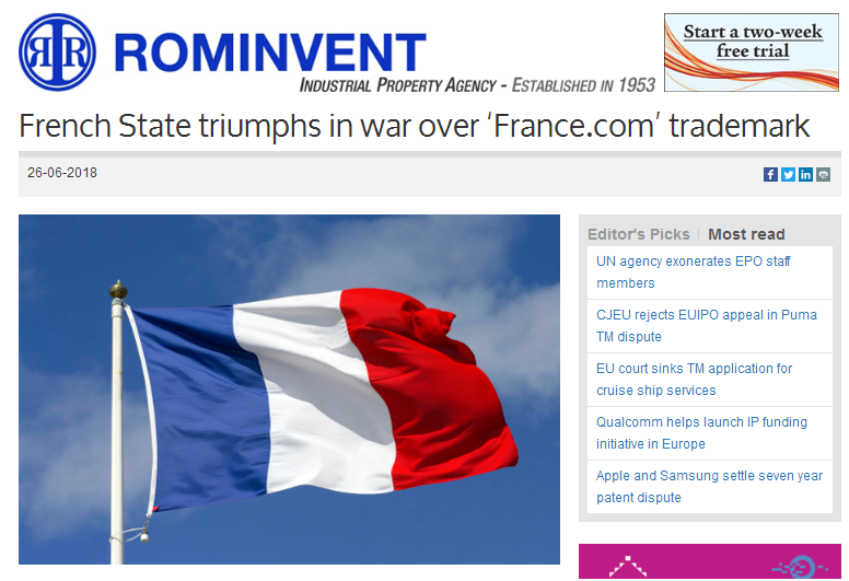 域名France.com及商标都想要 法国政府“耍流氓”? 域名France.com及商标都想要 法国政府“耍流氓”?