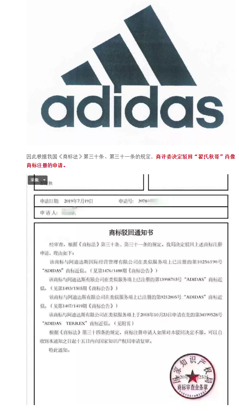 万万没想到翟氏秋哥的肖像商标驳回理由！果然细节决定成败！