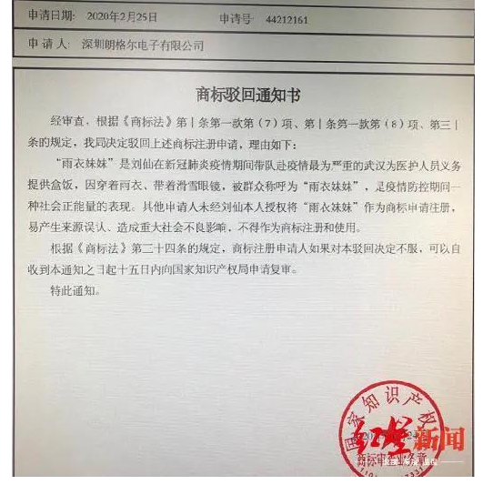 “雨衣妹妹”前线坚守  却遭抢注商标
