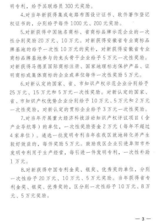 贯标奖励30000元，安徽省颍东区知识产权奖励政策！