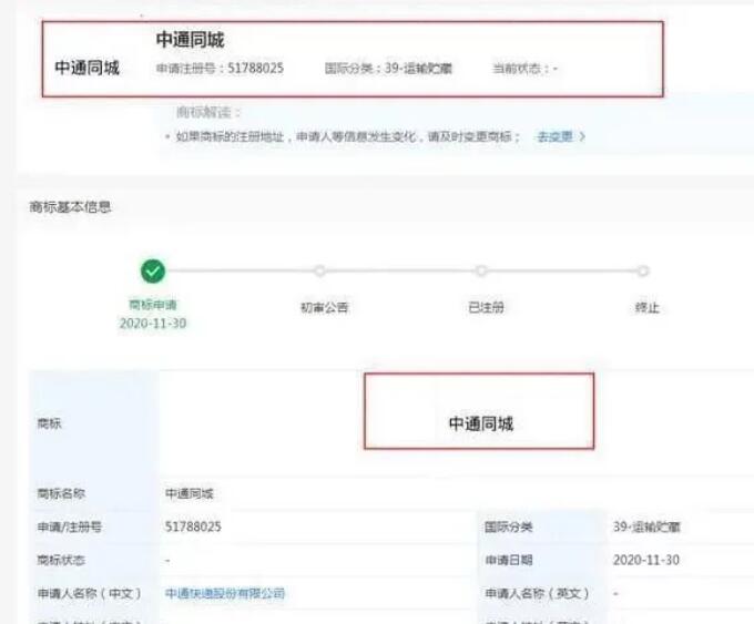 申请“中通同城”商标，中通进军社区团购？