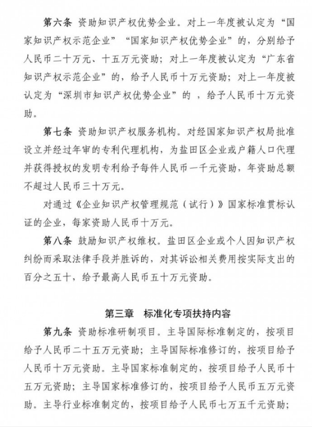 深圳市盐田区知识产权资助奖励政策，贯标奖励100000元！
