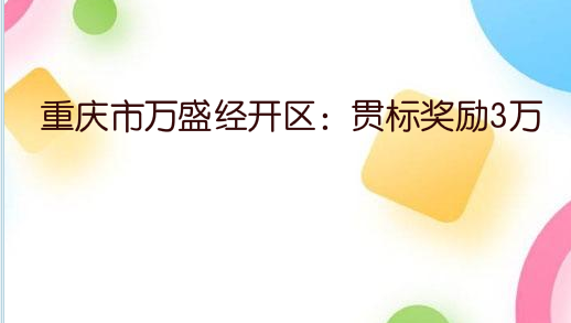 重庆市万盛经开区：专利资助2万，贯标奖励3万