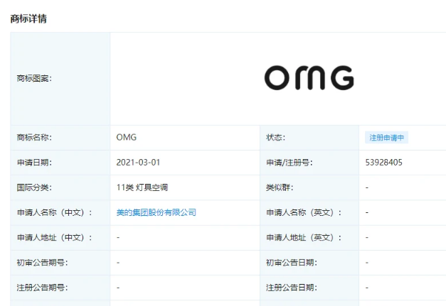 美的集团申请“OMG”商标