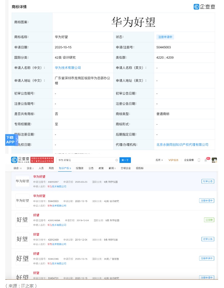 华为发布“好望云服务”，已注册多条“好望”商标