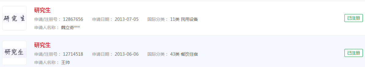 “研究生”注册商标被驳回了几个，你知道吗？