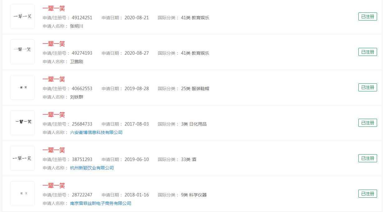 一颦一笑，风华绝代商标申请成功，分类涉及不同