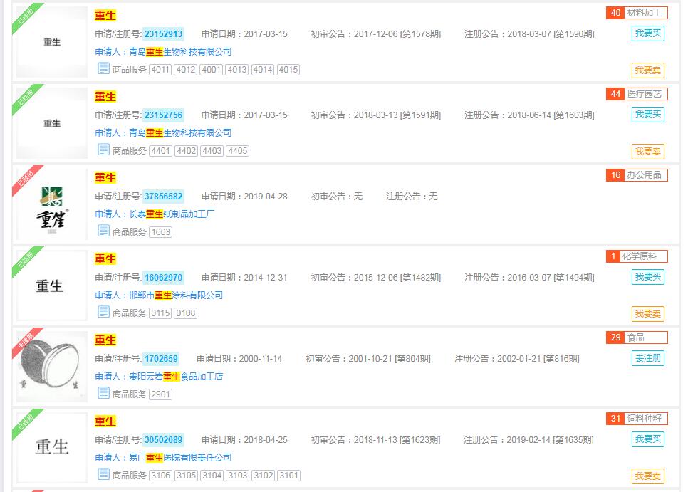 国内首部禁毒题材音乐剧《重生》，重生已被抢注商标，分类涉及不同