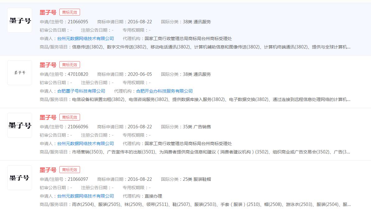 “墨子号”实验首次实现1200公里地面站间量子态远程传输，“墨子号”商标申请无效