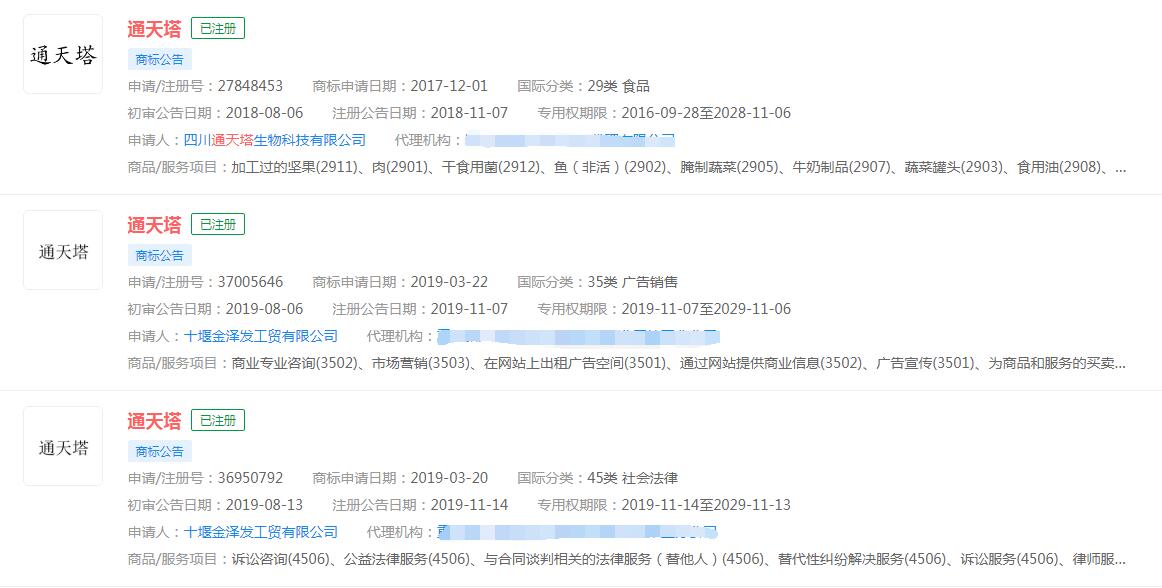 电视剧“通天塔”已被注册商标，分类涉及众多