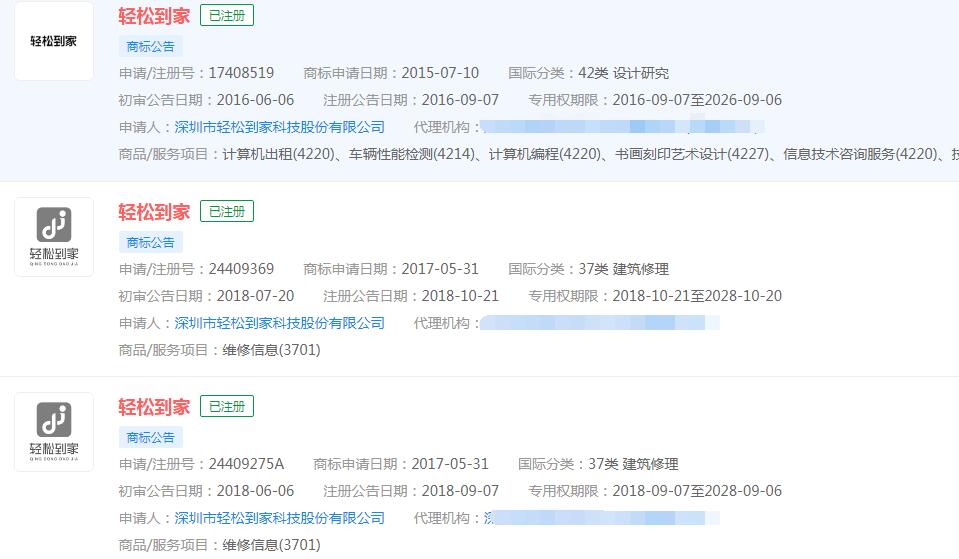 家政服务公司轻松到家宣布资金链断裂，“轻松到家”已注册商标