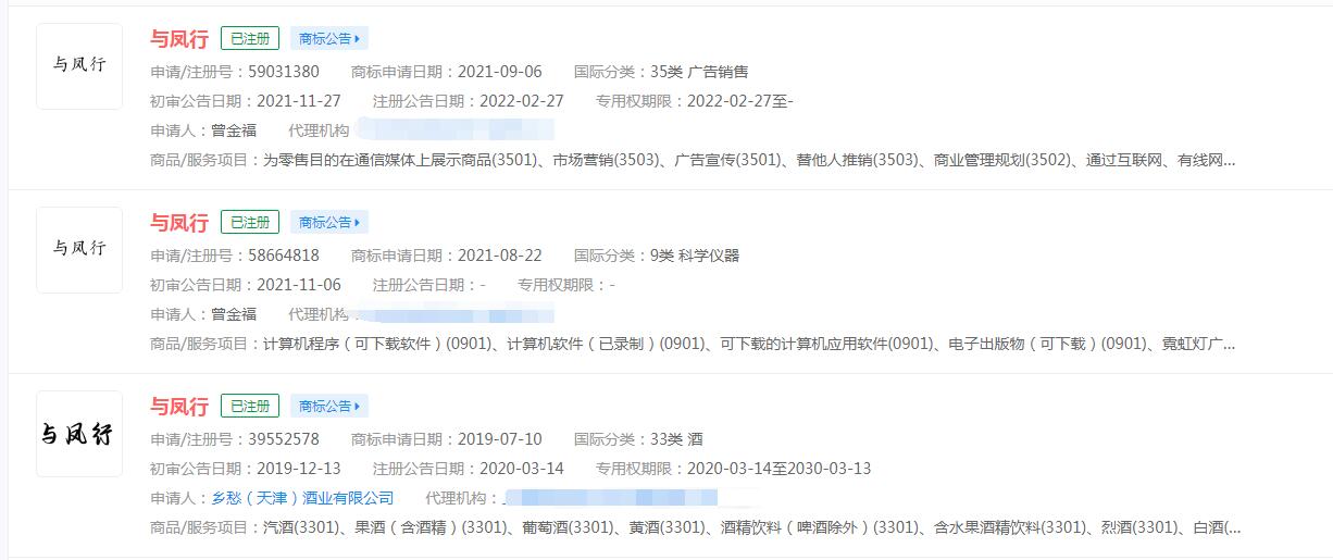 电视剧《与凤行》商标已被注册，分类涉及不同