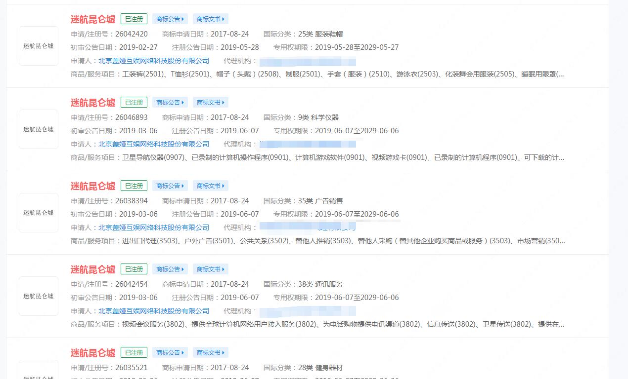 电视剧《迷航昆仑墟》已注册多个商标，分类涉及众多 