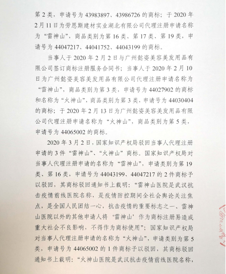 顶格处罚10万元!全国多地对抢注火神山系列商标的代理机构约谈查办!