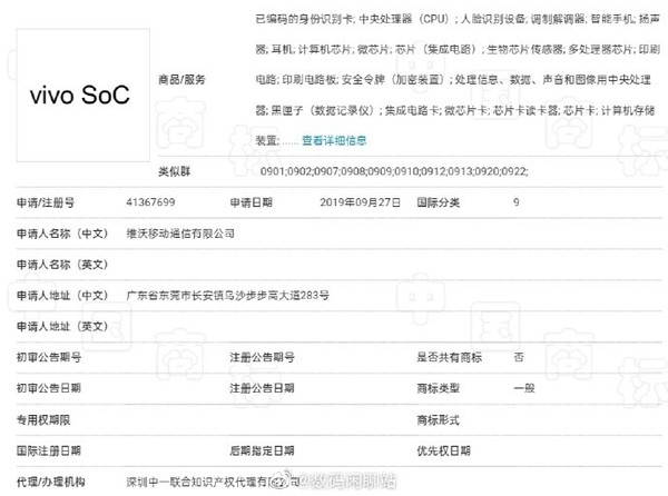 vivo chip/vivo SoC商标曝光 手机专属芯片要来了?
