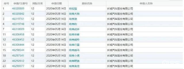 哈弗新车系就叫大狗,看注册商标感觉在下一盘大棋