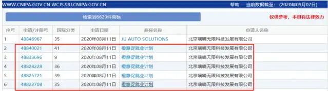 滴滴申请“橙意促就业计划”商标