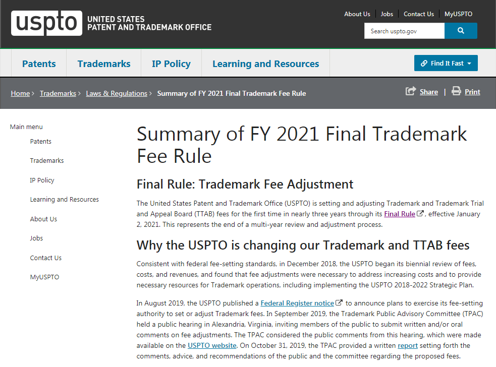 美国商标官费上涨,2021年1月2日正式实行!