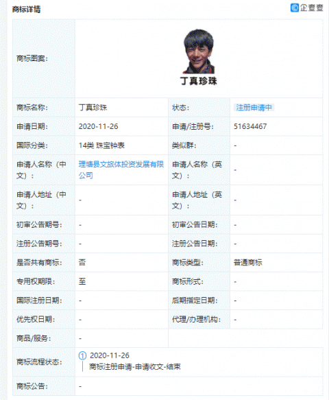 “丁真”商标被抢注,理塘文旅申请26个“丁真珍珠”商标