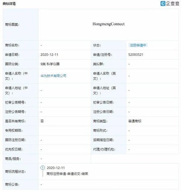 华为申请“HARMONYHILINK”等多个鸿蒙系统相关商标