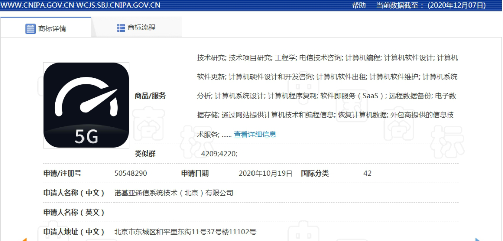 诺基亚申请注册“5G”商标