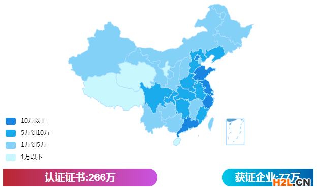 全国这6省份认证证书数超10万