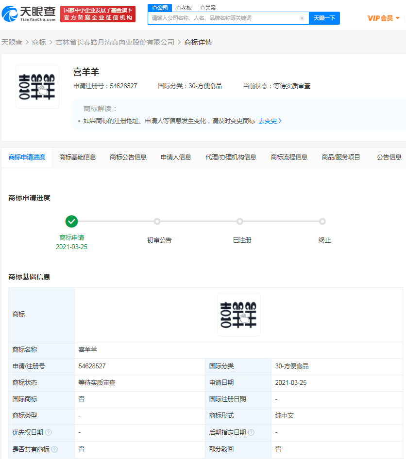 2021年5月25日喜羊羊被注册餐饮类商标