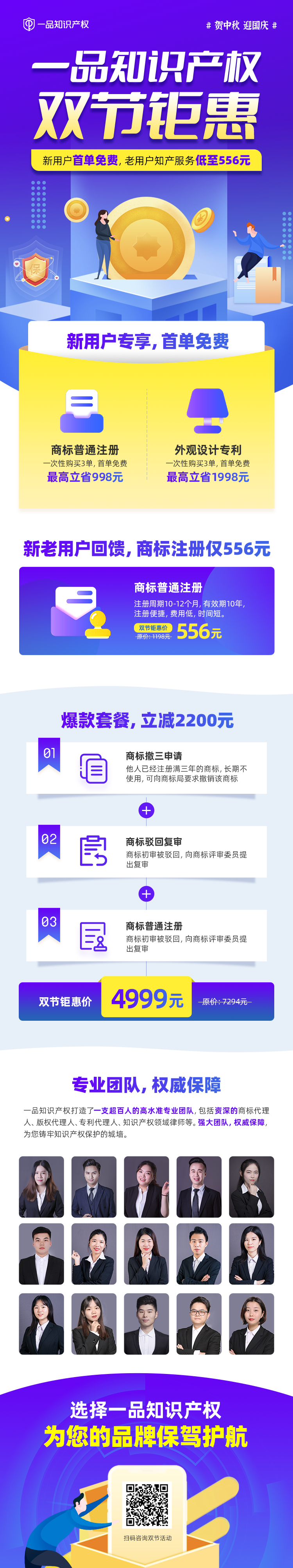 【一品知识产权】双节钜惠!注册商标有礼，新用户首单免费+老用户低至556元!
